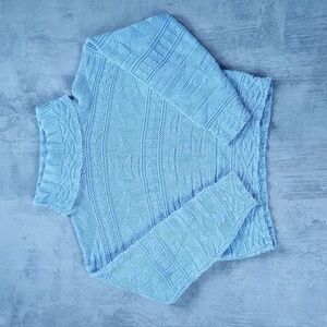 Vintage Simply Cotton Turtle Neck Geometric Block Pattern Sweater